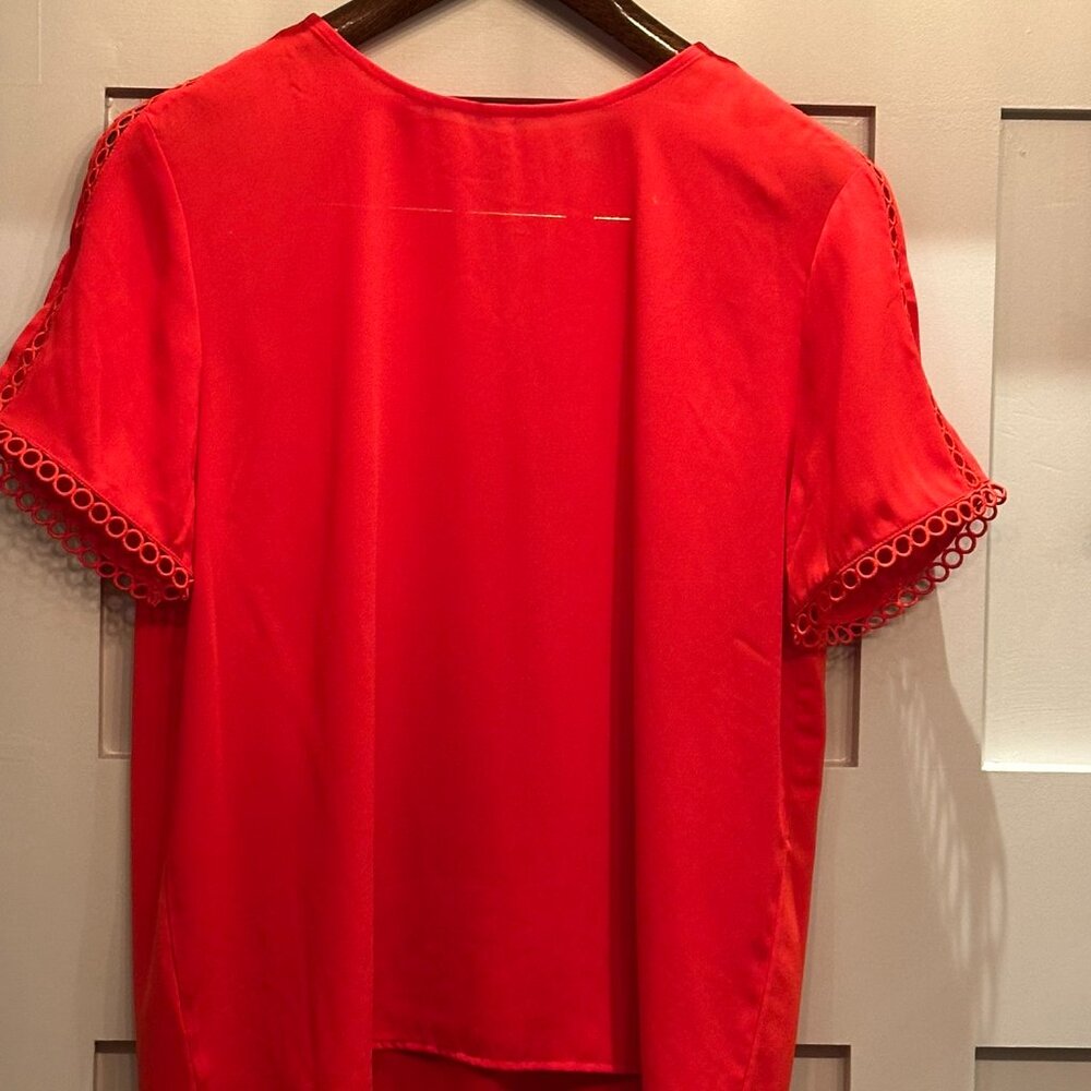 Ann Taylor Orange Blouse with Eyelet Trim Sleeves - Size L